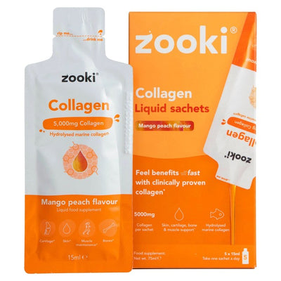 M&S Zooki Marine Collagen 5,000mg Mango Peach Liquid Collagen Supplement Sachets- Buy online at McGrocer