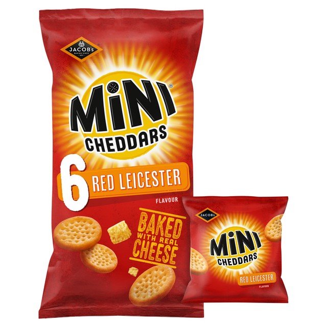 Jacob's Mini Cheddars Red Leicester cheese snack biscuits 6 pack, UK version