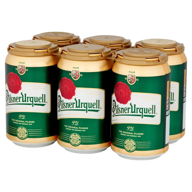 Pilsner Urquell pilsner lager beer 6 x 330ml cans, imported from the UK