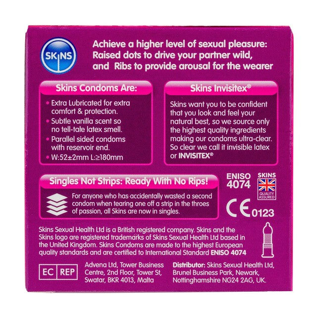 Skins Dots & Ribs condoms 16 pack (British brand)