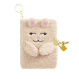 Fluffy Bunny-Covered A6 Keychain Diary with Lock, 80 Recycled Paper Pages