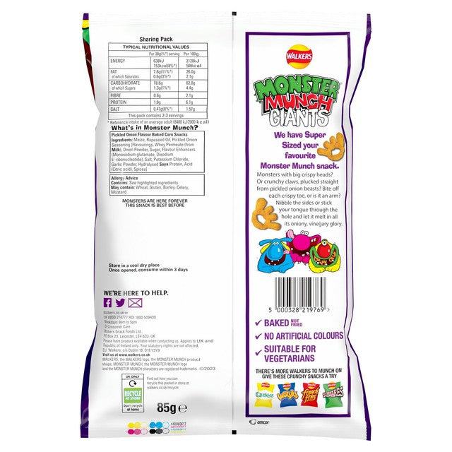 Monster Munch pickled onion crisps 85g (British brand)