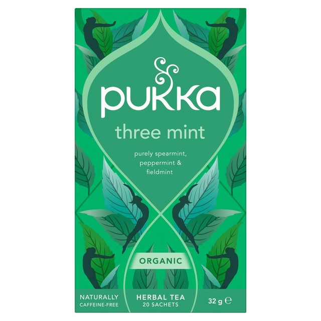 Pukka Three Mint Tea with Peppermint herbal tea bags 20 pack, imported from the UK