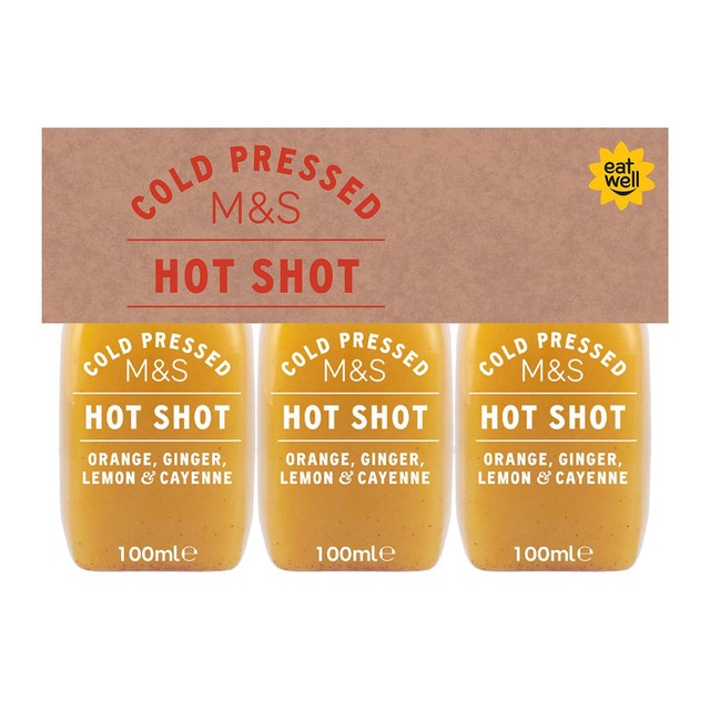 M&S Hot Shot juice health shot 3 x 100ml, imported from the UK