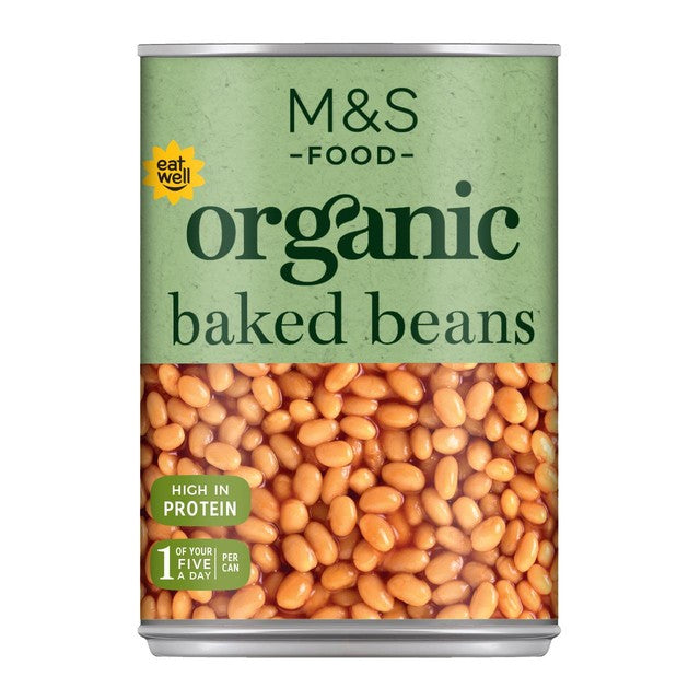 M&S organic baked beans 400g, imported from the UK