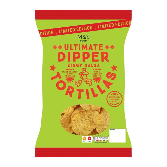 M&S Zingy Salsa tortilla chips 200g, imported from the UK
