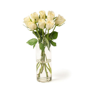 MM Flowers White Roses Cut Flowers 8 Stems 40cm