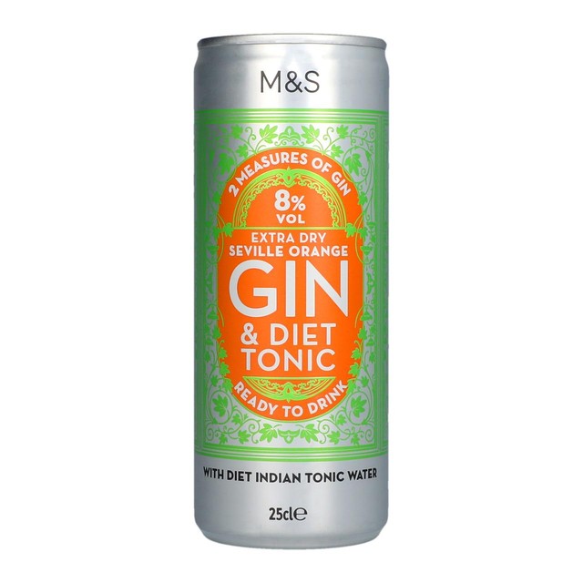 M&S Seville Orange Gin & Diet Tonic 250ml, imported from the UK