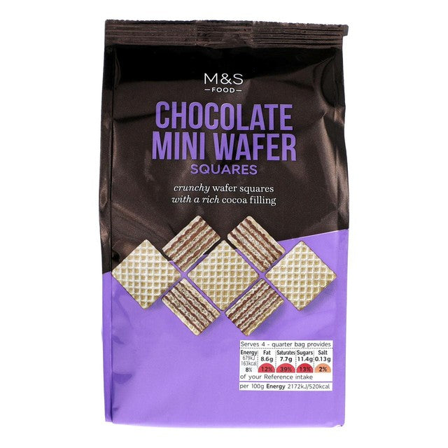 M&S chocolate mini wafer squares biscuit 125g, imported from the UK