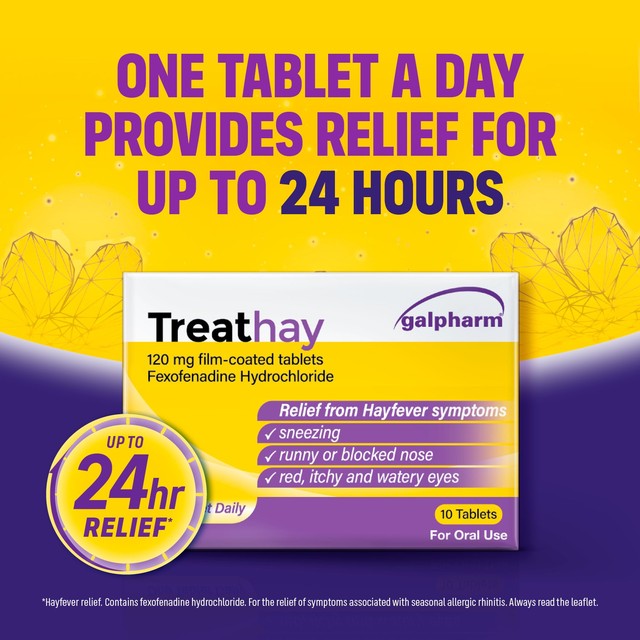 Galpharm TreatHay Fexofenadine 120mg hayfever tablets 10 pack, UK version