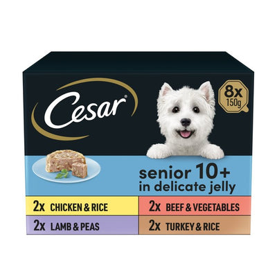 M&S Cesar Senior Wet Dog Food Trays Meat in Delicate Jelly 8 x 150g- Buy online at McGrocer