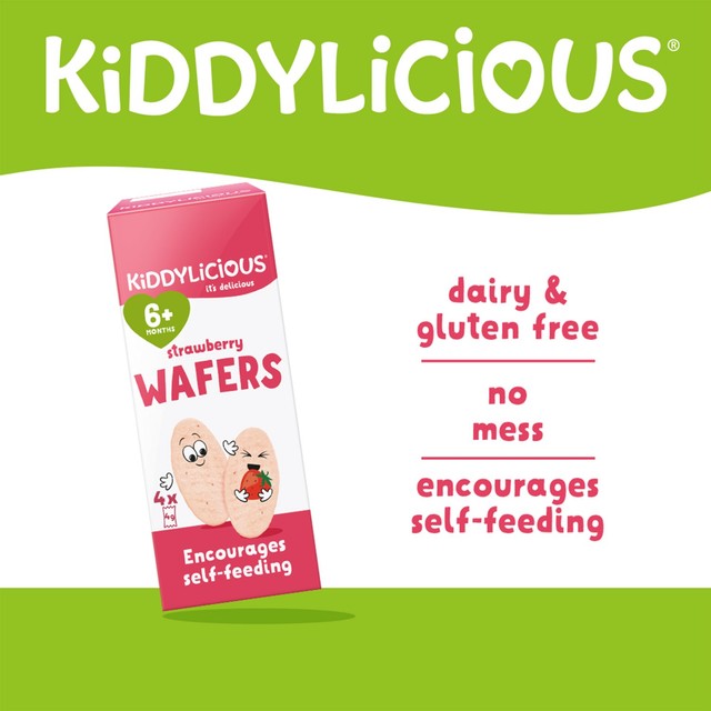 Kiddylicious Strawberry Mini Wafers Baby Snack 4 x 4g, UK version