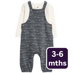 M&S Dino Jersey Dungarees with T-shirt Set, Carbon, 3-6 Months
