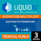 Liquid IV Hydration Multiplier Electrolyte Powder Mix Food Supplement Tropical Punch Sachets x3