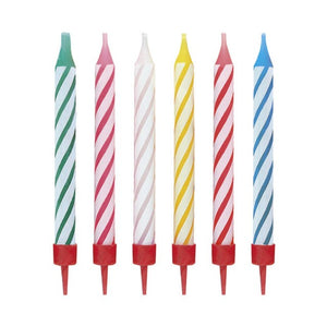 Unique Party Assorted Striped Birthday Candles with Holders Pack of 12