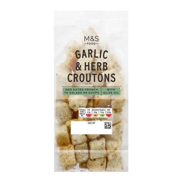 M&S Garlic Herb Focaccia Croutons 80g, imported from the UK