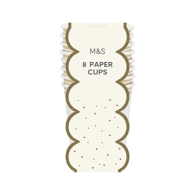 M&S white and gold paper cups 250ml 8 pack, imported from the UK