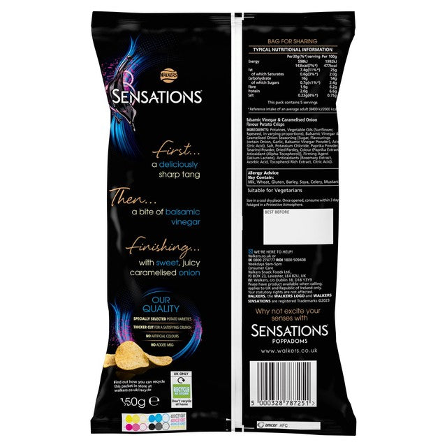 Sensations Balsamic Vinegar & Caramelised Onion Potato Crisps 150g (British brand)