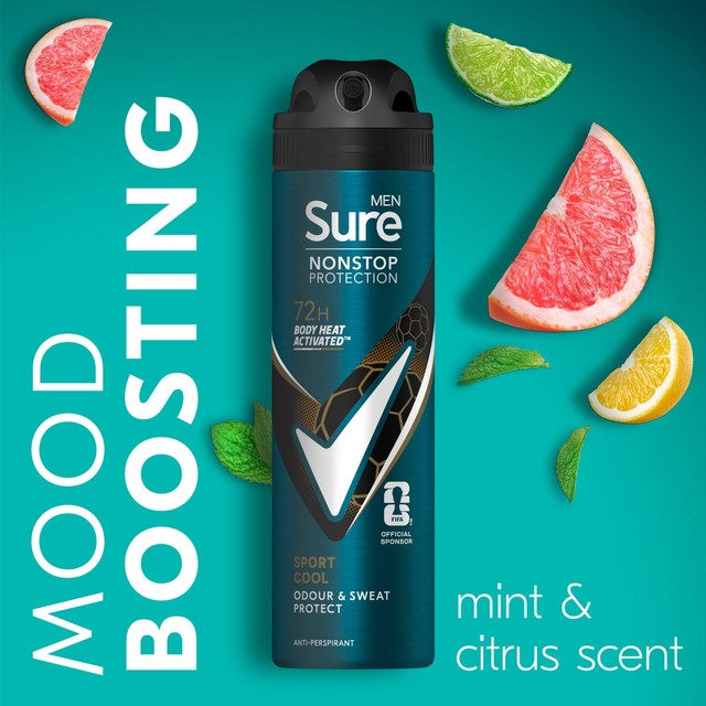 Sure men's anti-perspirant deodorant spray Sport Cool 150ml (British brand)