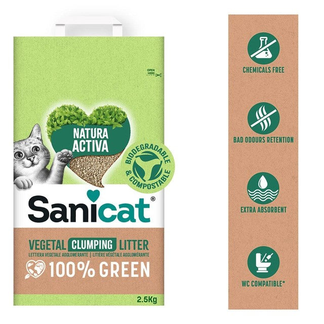 Sanicat Green Clumping Cat Litter 2.5kg (British brand)