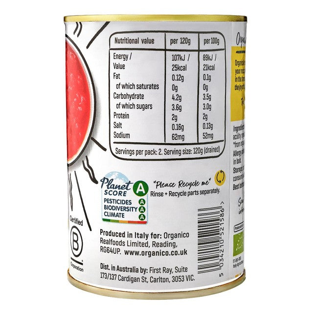 Realfoods chopped tomatoes 400g, imported from the UK