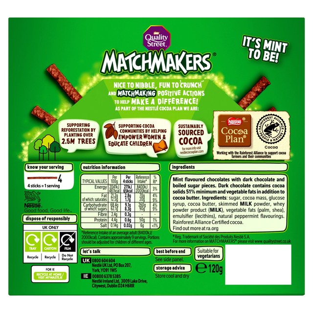 Quality Street Matchmakers Cool Mint chocolate sticks 120g, imported from the UK