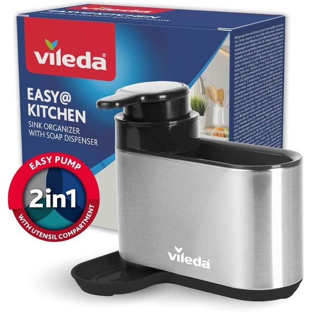 Vileda stainless steel sink organiser with soap dispenser (British brand)
