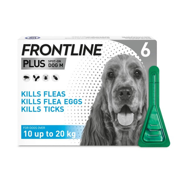 Frontline flea treatment for medium dogs 10-20kg, 6 pipettes - British product