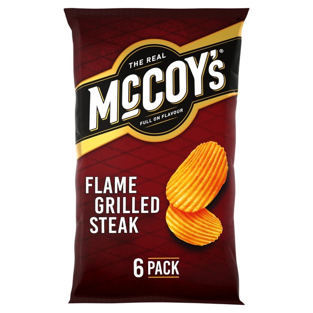 McCoy's Flame Grilled Steak flavour crisps 6 pack, imported from the UK