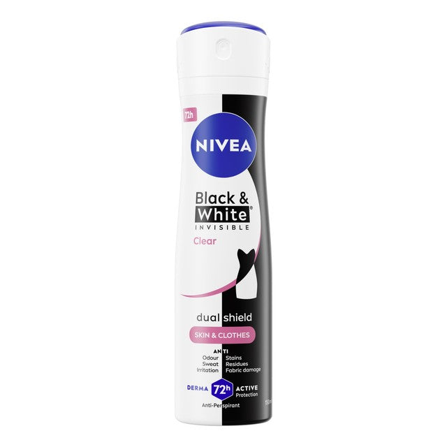 Nivea Black & White Invisible anti-perspirant deodorant spray 150ml, imported from the UK