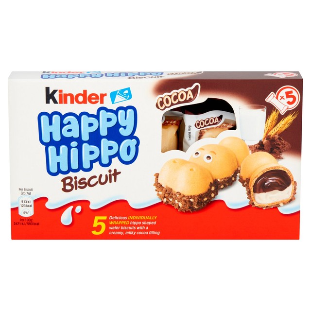 Kinder milk & cocoa cream biscuits happy hippo 103.5g, UK version