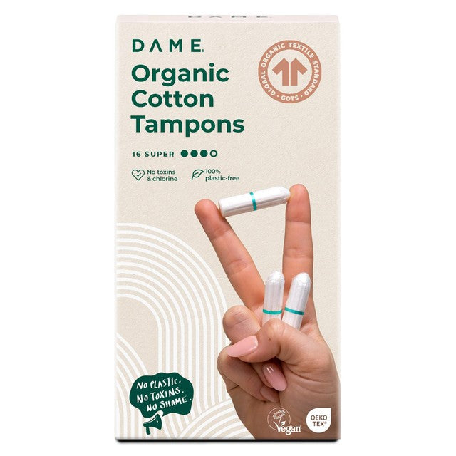 Dame Organic Cotton Tampons Super 16 pack - British product