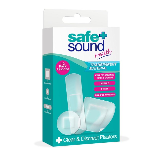 Safe & Sound clear and discreet plasters 12 pack (British brand)