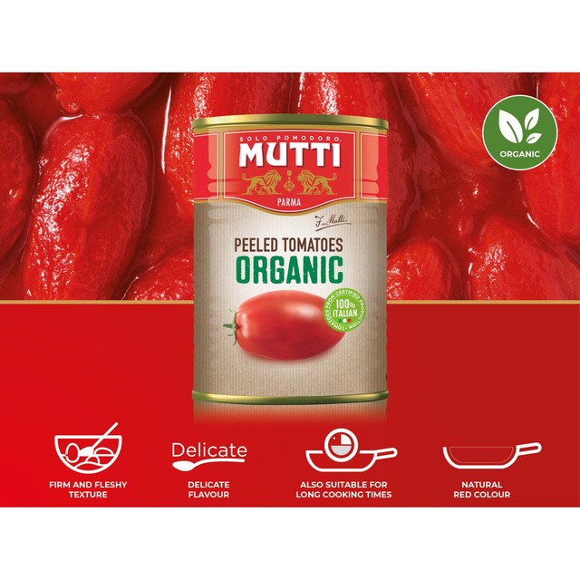 Mutti Organic Plum Italian Peeled Tomatoes 400g, imported from the UK