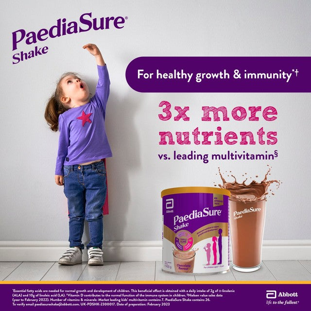 PaediaSure chocolate nutritional shake drink 4x200ml bottles, imported from the UK