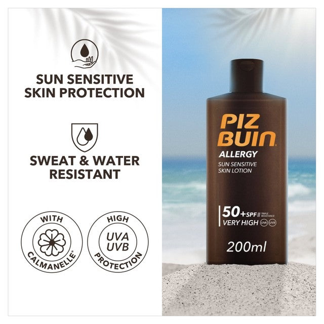 Piz Buin Allergy Sensitive Skin Sun Lotion SPF50+ 200ml, imported from the UK