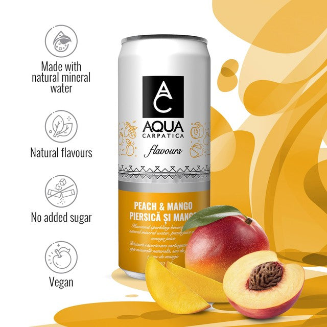 Aqua Carpatica Mango Peach Sparkling Water 4x330ml - British product