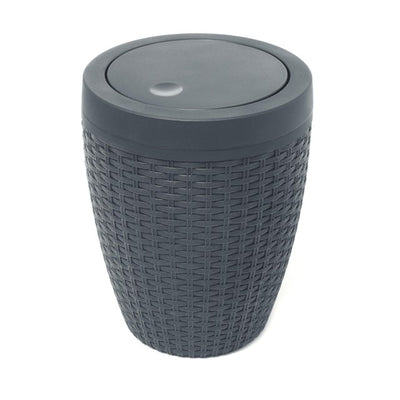 Poubelle de salle de bain Addis Faux Rattan à couvercle abattant Gris Anthracite