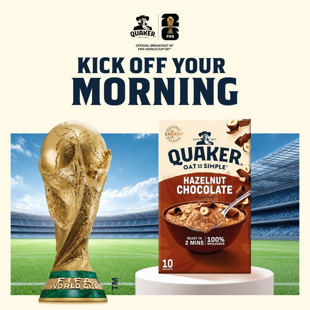 Quaker Hazelnut Chocolate porridge sachets 10 sachets, imported from the UK