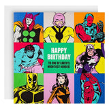 M&S Marvel Avengers birthday card with pop art design and envelope, UK version