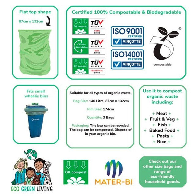 Eco Green Living compostable 140L wheelie bin bags - British product