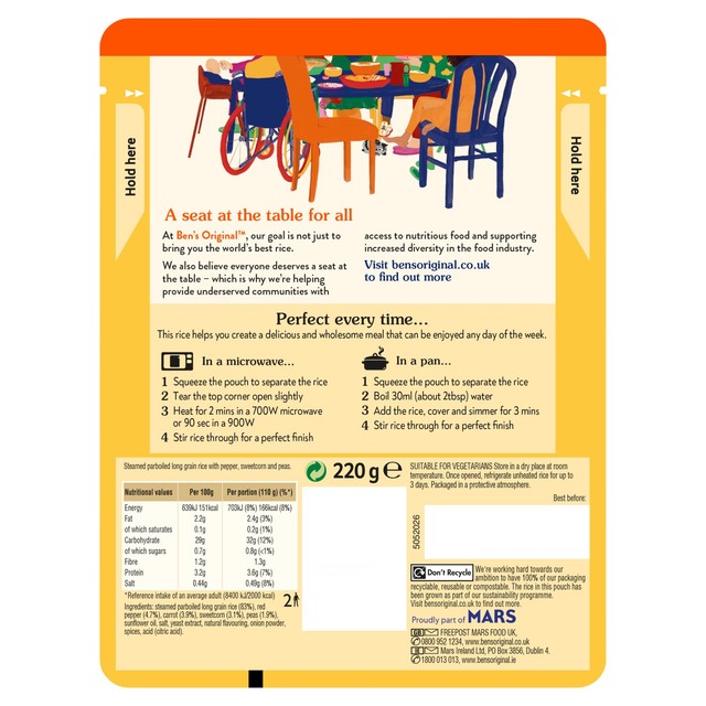 Ben's Original Golden Vegetable Microwave Rice 220g - British product
