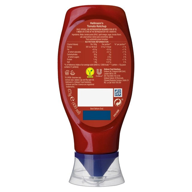 Hellmann's vegan tomato ketchup 430ml, UK version