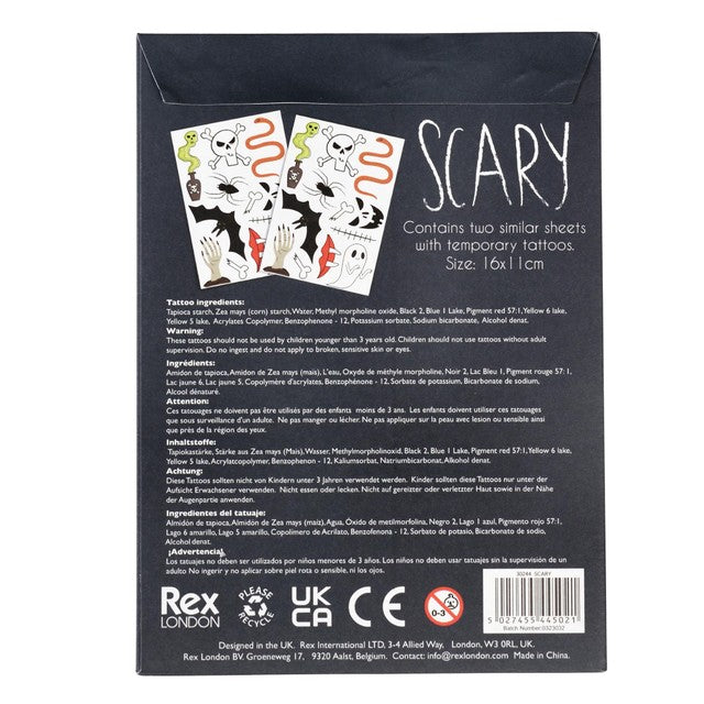 Rex London Halloween temporary tattoos 2 sheets 11x16cm, imported from the UK