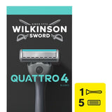 M&S Wilkinson Sword Quattro for Men Razor Handle with 5 Blade Refills- Buy online at McGrocer