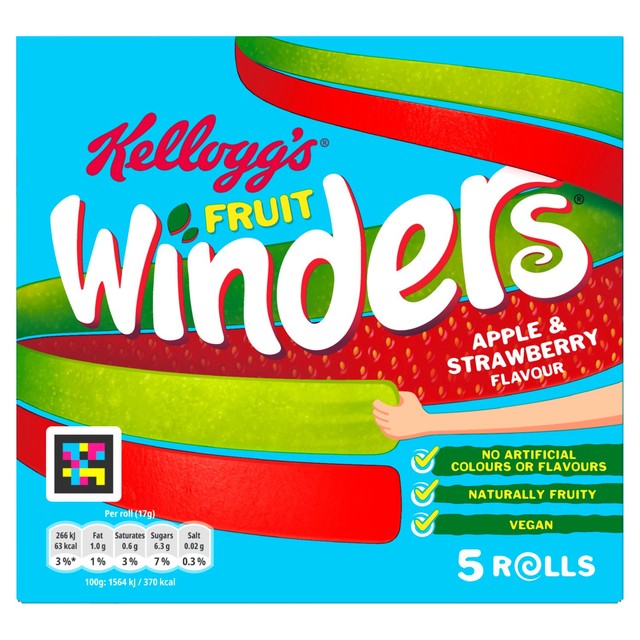Kellogg's Winders strawberry and apple fruit snack roll 85g pack, UK version