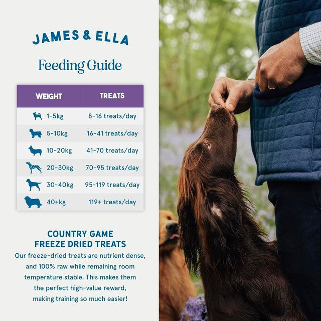 James & Ella freeze dried country game dog treats 40g, UK version