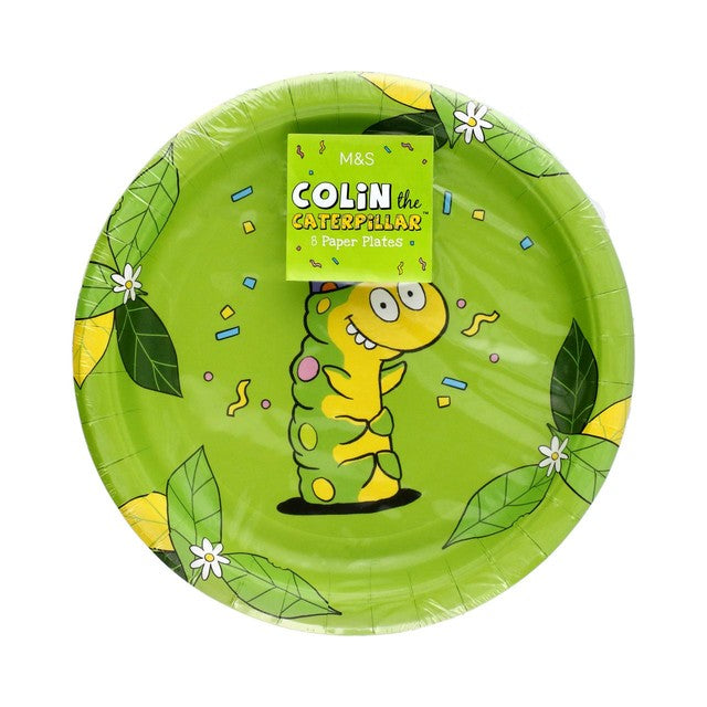 M&S Colin the Caterpillar paper plates 23cm, imported from the UK