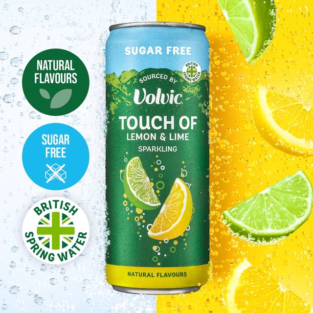 Volvic lemon and lime sparkling sugar free flavoured water 4 x 330ml cans (British brand)