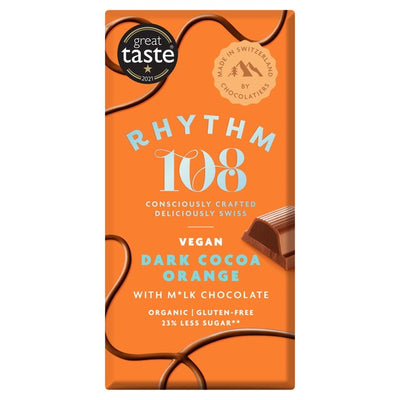 شوكولاتة Rhythm 108 Swiss Vegan Dark Cocoa Orange Bar M'lk 100 جرام - M&S - اشترِ عبر الإنترنت من McGrocer